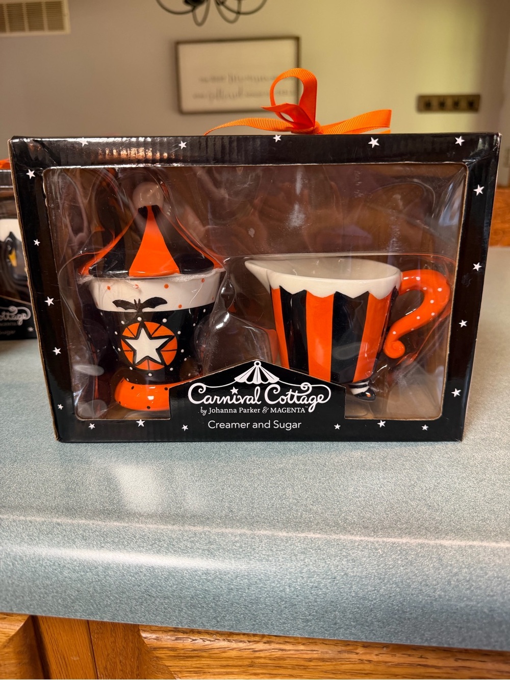Johanna Parker Carnival Cottage Halloween Cream & Sugar Set Black and Orange